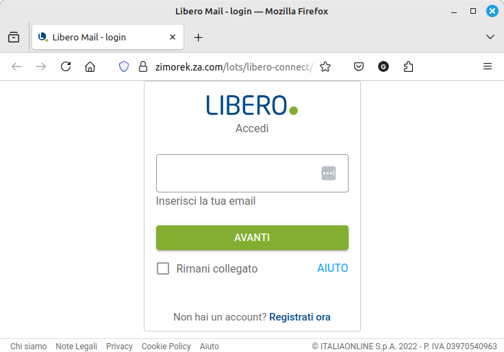 Campagna Di Phishing In Corso Per Gli Account Di LiberoMail CERT AGID Campagna Di Phishing In Corso Per Gli Account Di LiberoMail CERT AGID